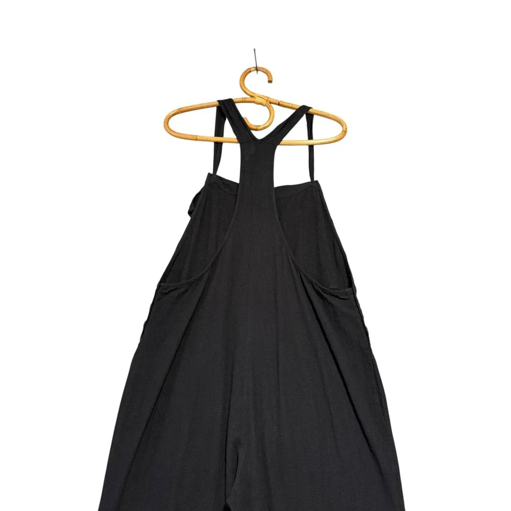 L. Space | Freya Overalls Black Tie Shoulder Jumpsuit Beach Cover-up Size L - Picture 6 of 12